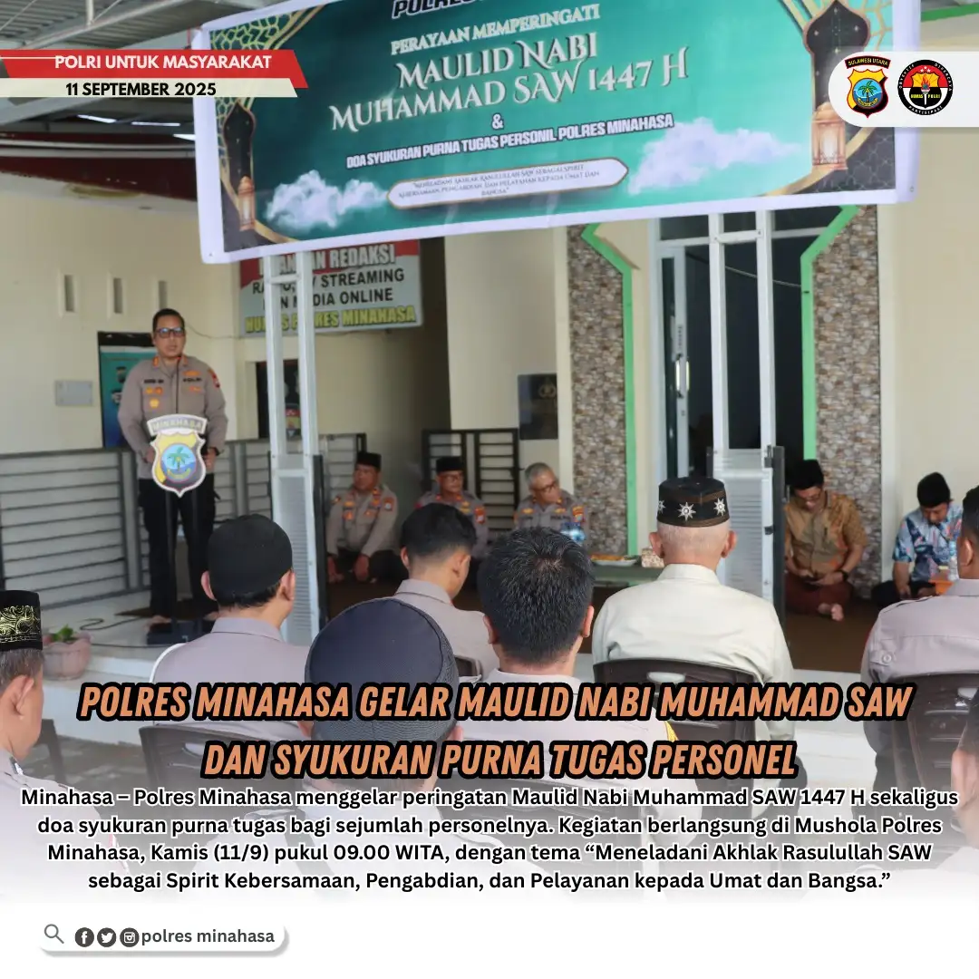 Polres Minahasa Gelar Maulid Nabi Muhammad SAW dan Syukuran Purna Tugas Personel